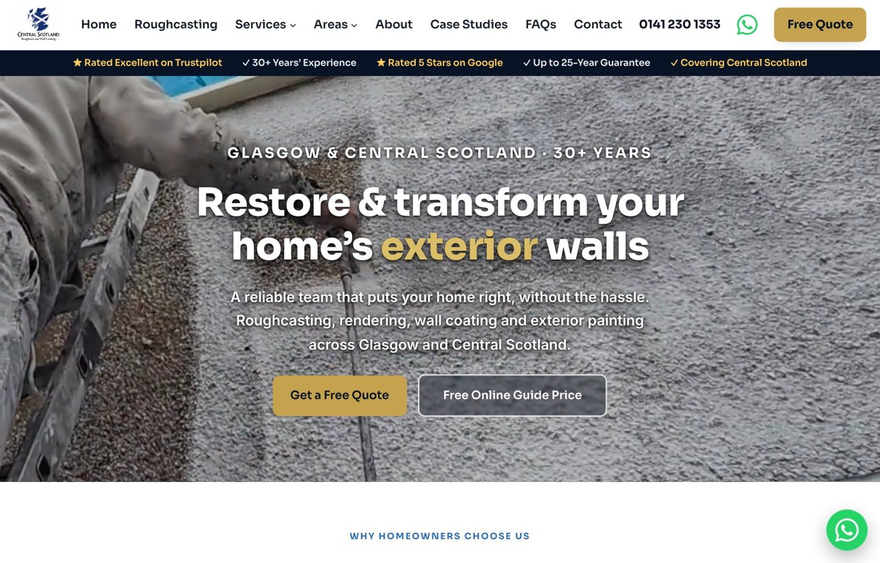 Central Scotland Roughcast & Wall Coating website by SYNF