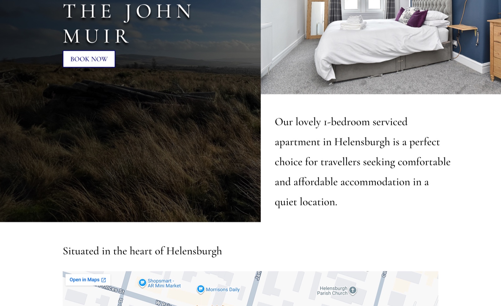 The John Muir serviced apartment website, built by SYNF