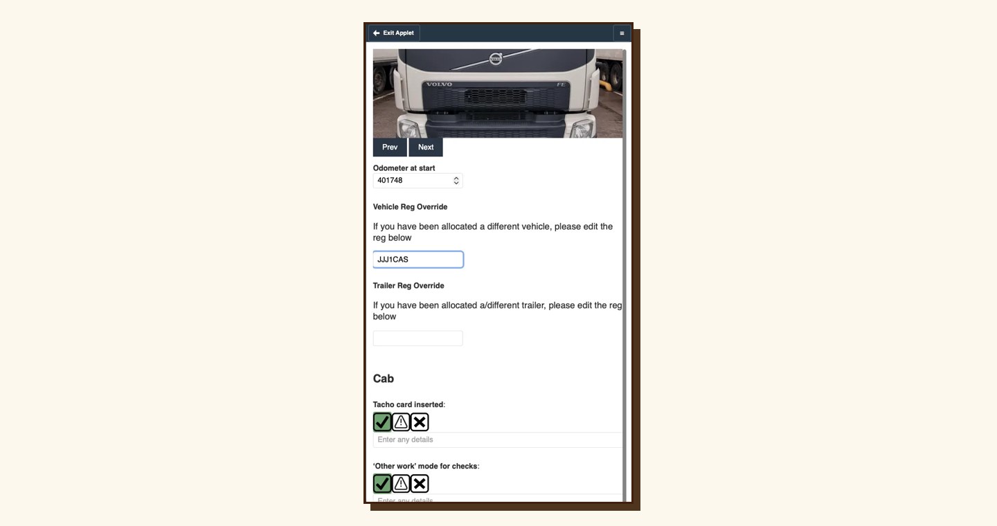 The Long Lane Deliveries driver walk-round app on a phone