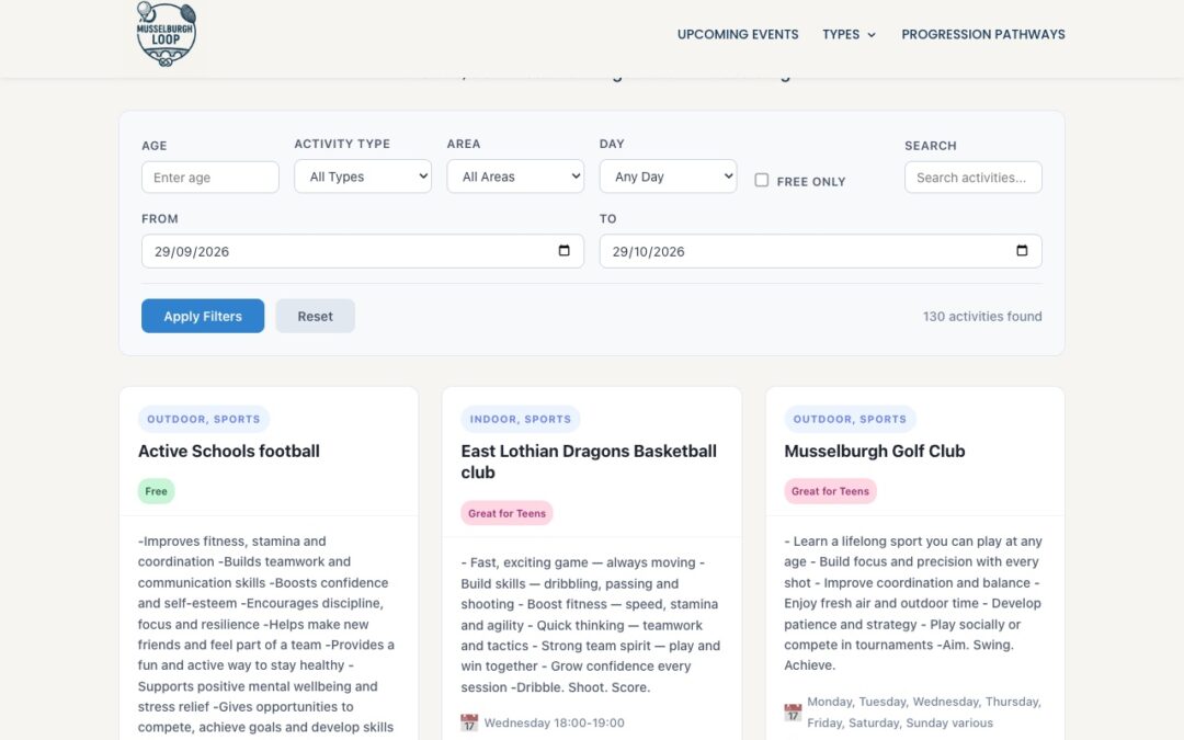 Musselburgh Loop activity finder website by SYNF